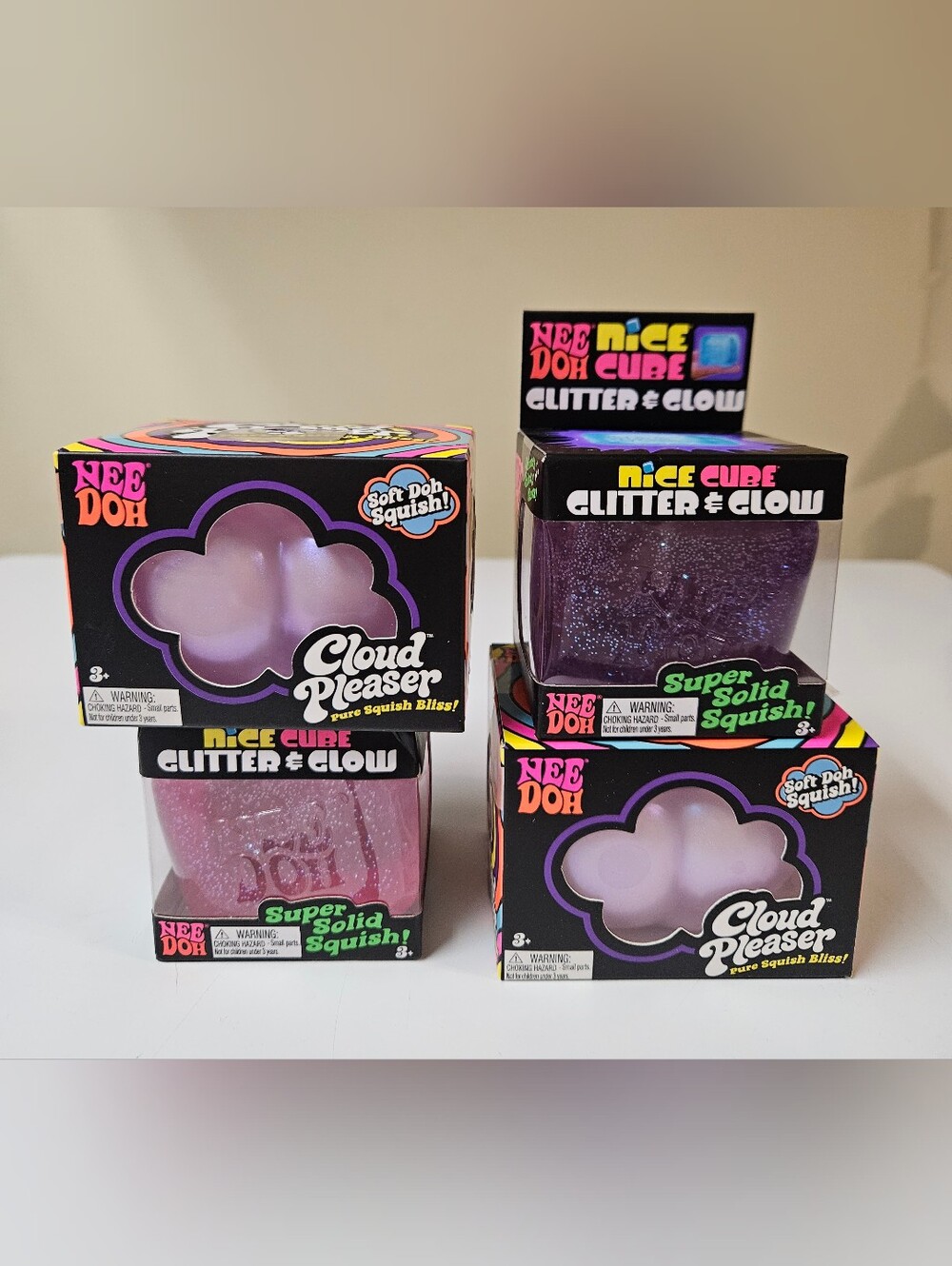 Lot Of 4 Needoh Squishy Toys 2 Cloud Pleaser & 2 Glitter & Glow New